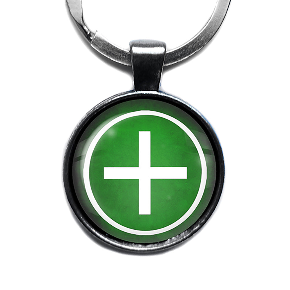 Celtic Cross Ailm White on Green Antique Silver Keychain
