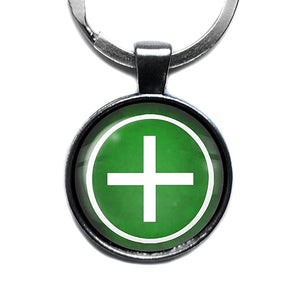 Celtic Cross Ailm White on Green Antique Silver Keychain