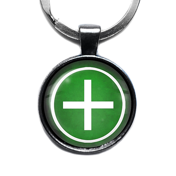 Celtic Cross Ailm White on Green Antique Silver Keychain