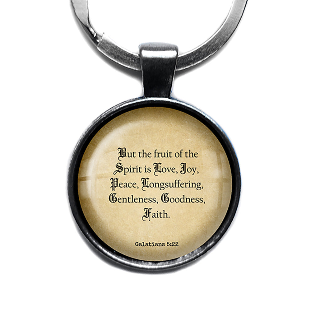 Galatians 5:22  Fruit of the Spirit love Joy Peace King James Version KJV Bible Antique Silver Keychain