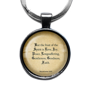 Galatians 5:22  Fruit of the Spirit love Joy Peace King James Version KJV Bible Antique Silver Keychain