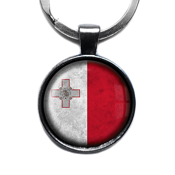 Malta Maltese Flag Antique Silver Keychain
