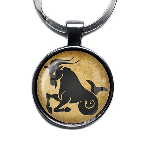 Zodiac Symbol Astrology Capricorn Antique Silver Keychain