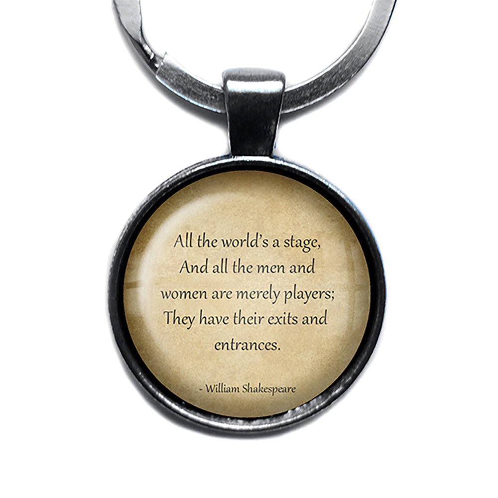 William Shakespeare All the World's a Stage Antique Silver Keychain