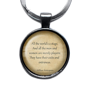William Shakespeare All the World's a Stage Antique Silver Keychain