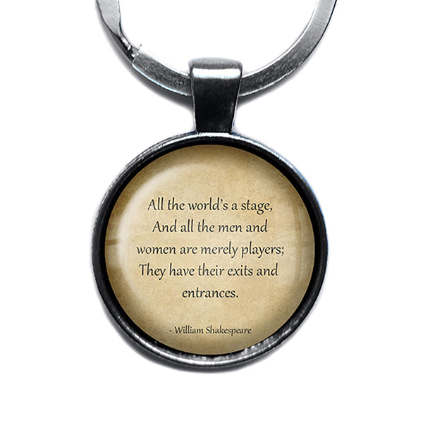 William Shakespeare All the World's a Stage Antique Silver Keychain