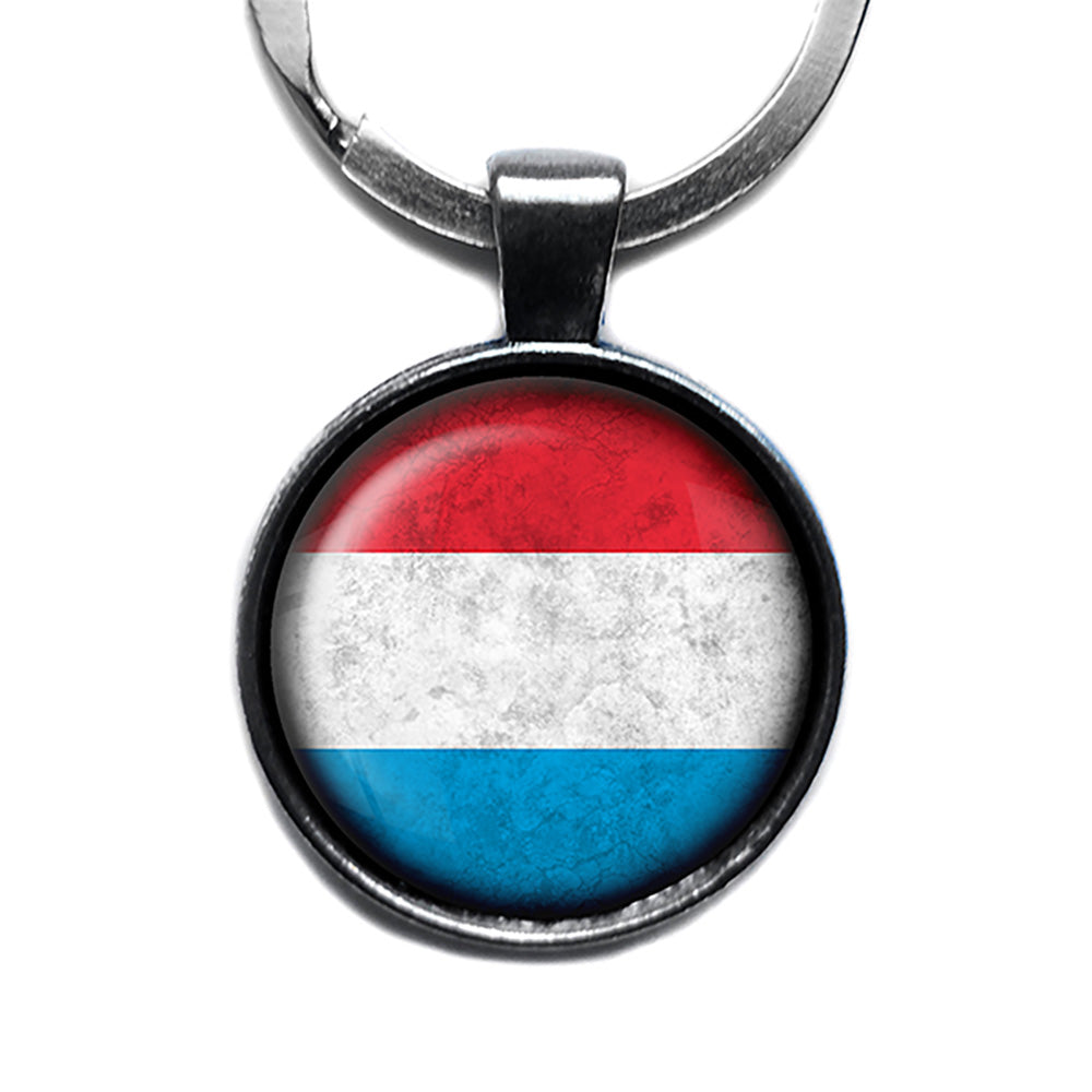 Luxembourg Lëtzebuerg Flag Antique Silver Keychain