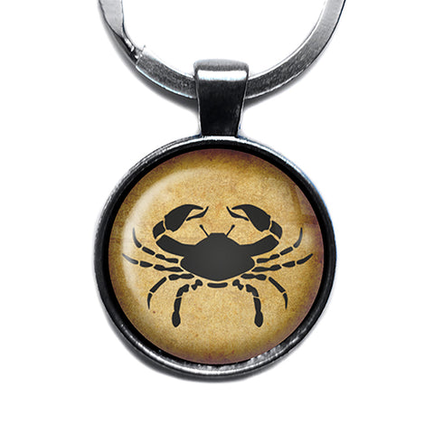 Zodiac Symbol Astrology Cancer Antique Silver Keychain