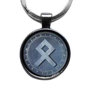 Viking Runes Elder Futhark Rune Circle O Othala Ancestral Antique Silver Keychain