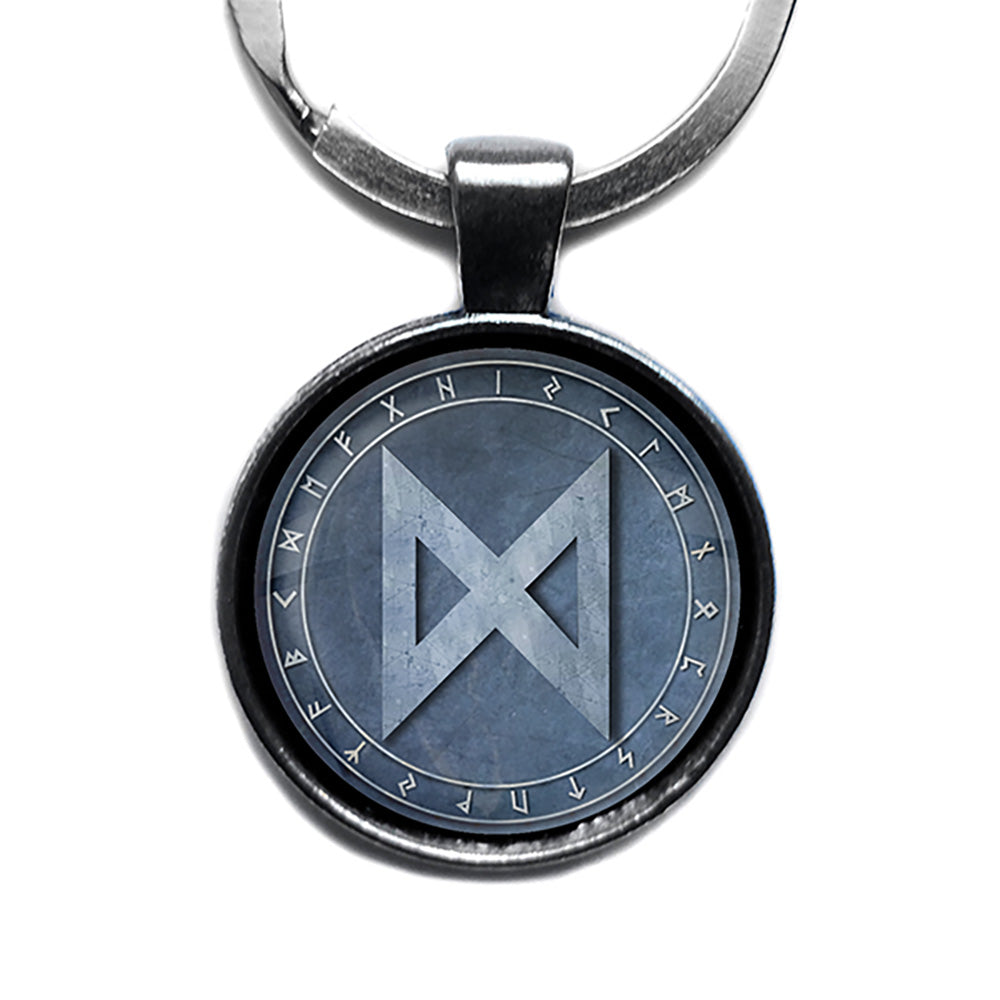 Viking Runes Elder Futhark Rune Circle D Dagaz Dawn Antique Silver Keychain