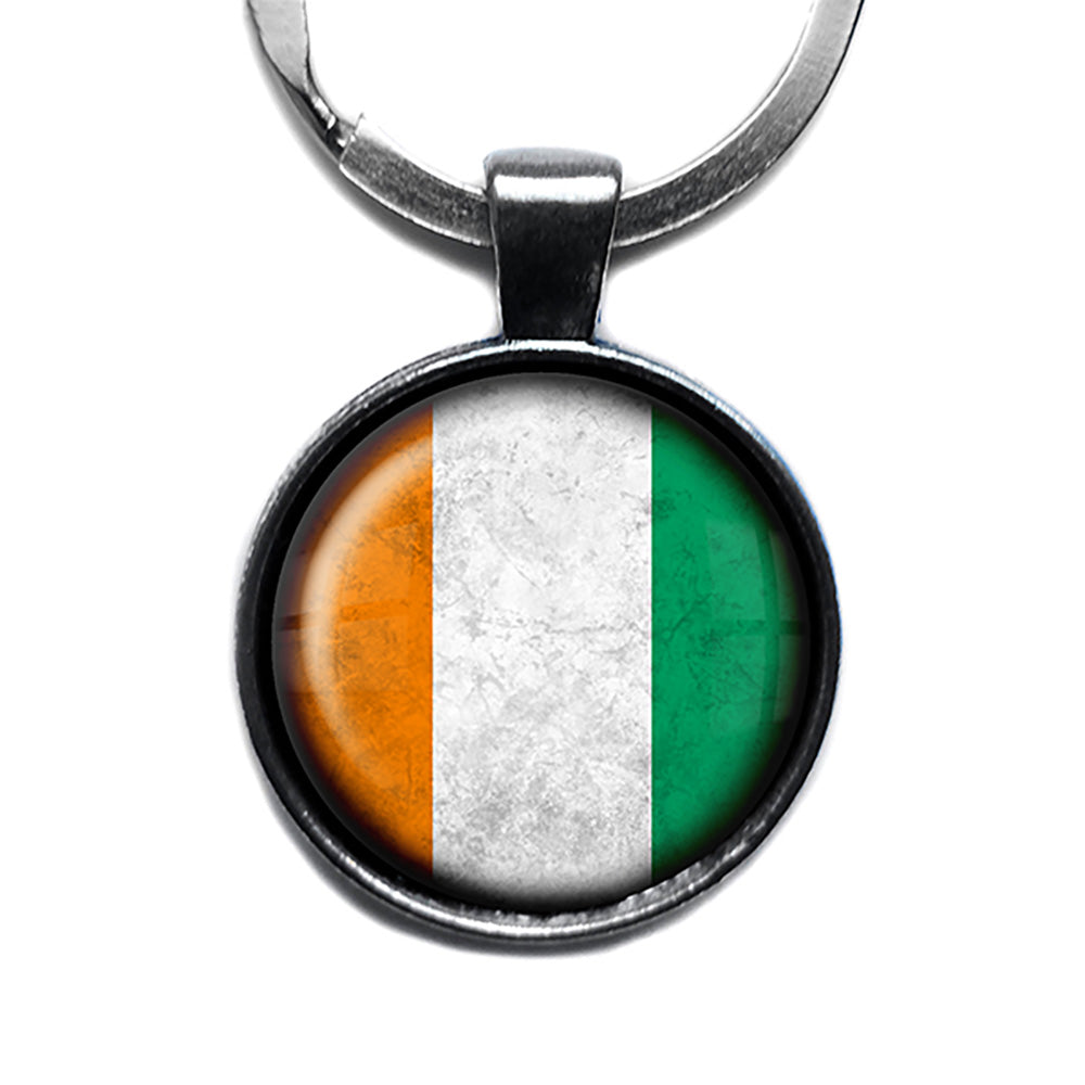 Ivory Coast Côte d'Ivoire Flag Antique Silver Keychain