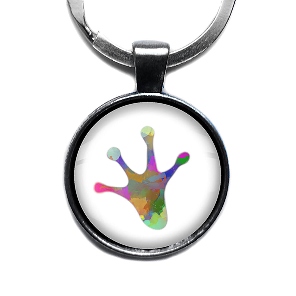 Frog Paw Print Rainbow Watercolor Antique Silver Keychain