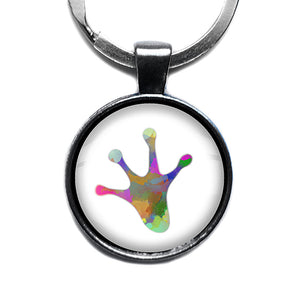Frog Paw Print Rainbow Watercolor Antique Silver Keychain