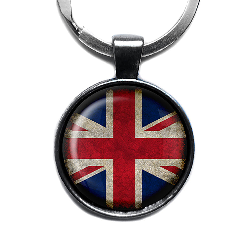 United Kingdom UK Commonwealth Union Jack Flag Antique Silver Keychain
