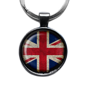 United Kingdom UK Commonwealth Union Jack Flag Antique Silver Keychain