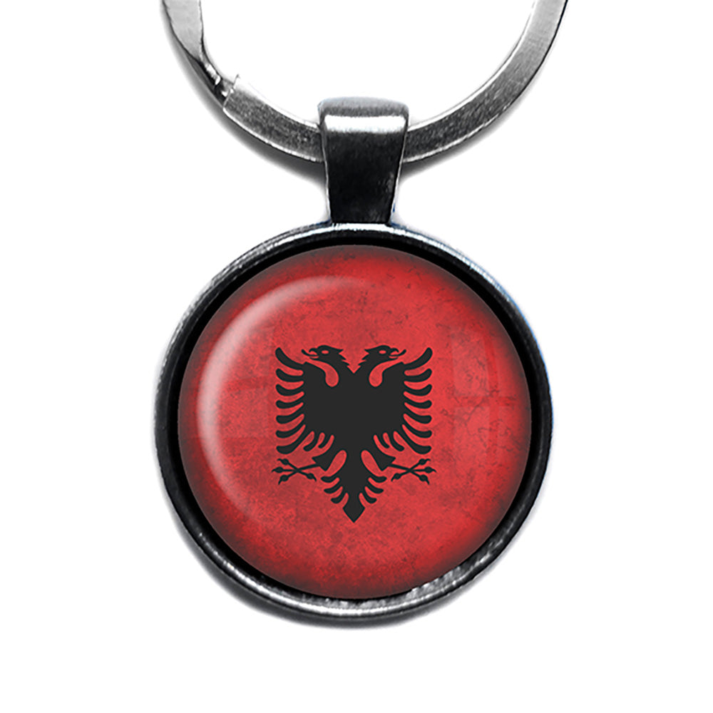 Albania Albanian Flag Antique Silver Keychain