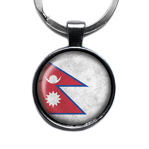 Nepal Nepalese Flag Antique Silver Keychain