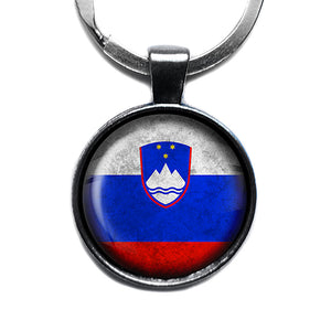 Slovenia Slovenian Flag Antique Silver Keychain