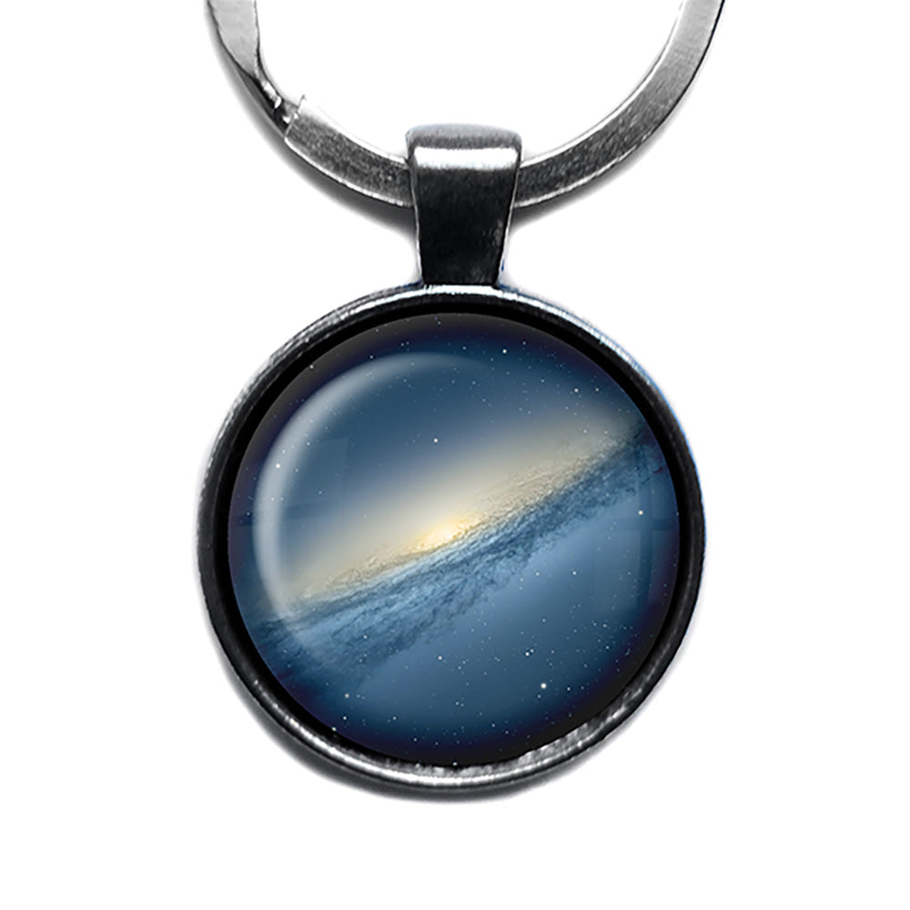 NASA Photograph Blue Galaxy Antique Silver Keychain