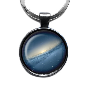 NASA Photograph Blue Galaxy Antique Silver Keychain