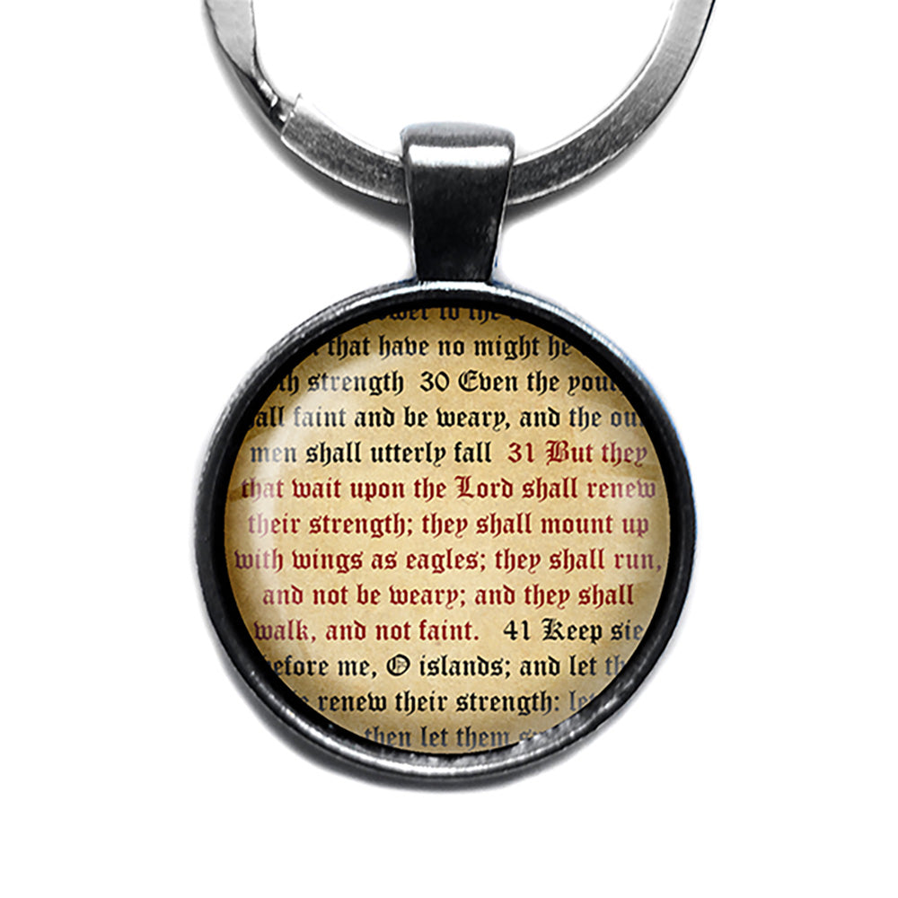 Isaiah 40:31 The LORD Shall Renew their Strength King James Version KJV Bible Antique Silver Keychain