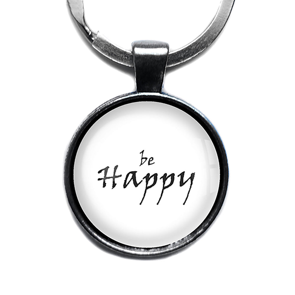Be Happy Antique Silver Keychain