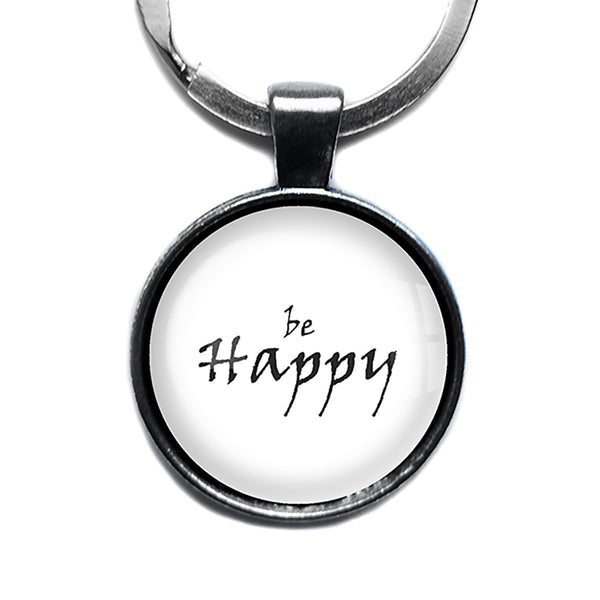 Be Happy Antique Silver Keychain