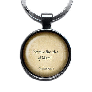 William Shakespeare Beware the Ides of March Antique Silver Keychain