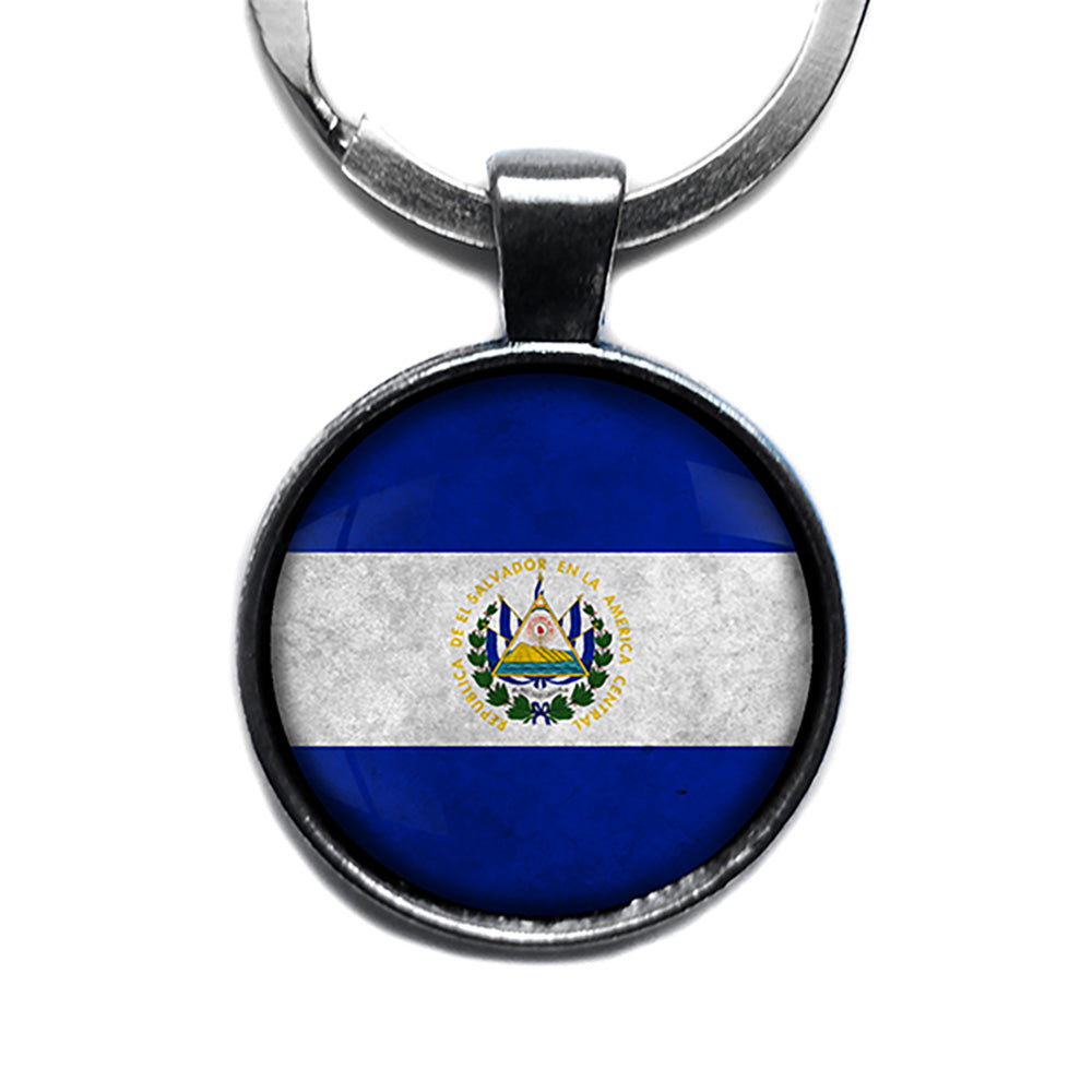 El Salvador Salvadoran Flag Antique Silver Keychain