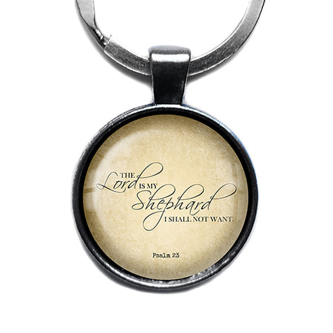 Psalm 23:1 The Lord is my Shepherd King James Version KJV Bible Antique Silver Keychain