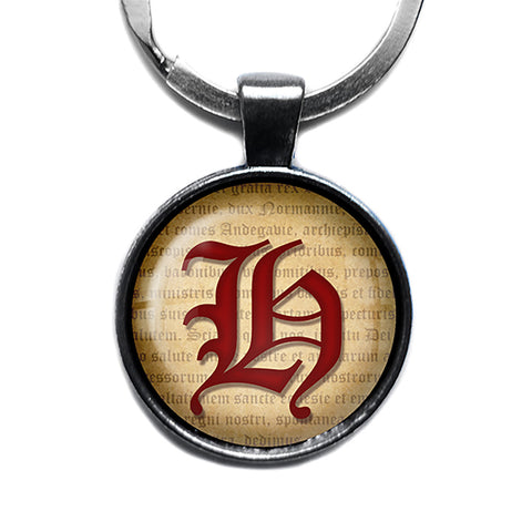 H Letter Old English Gothic Blackletter Magna Carta Antique Silver Keychain