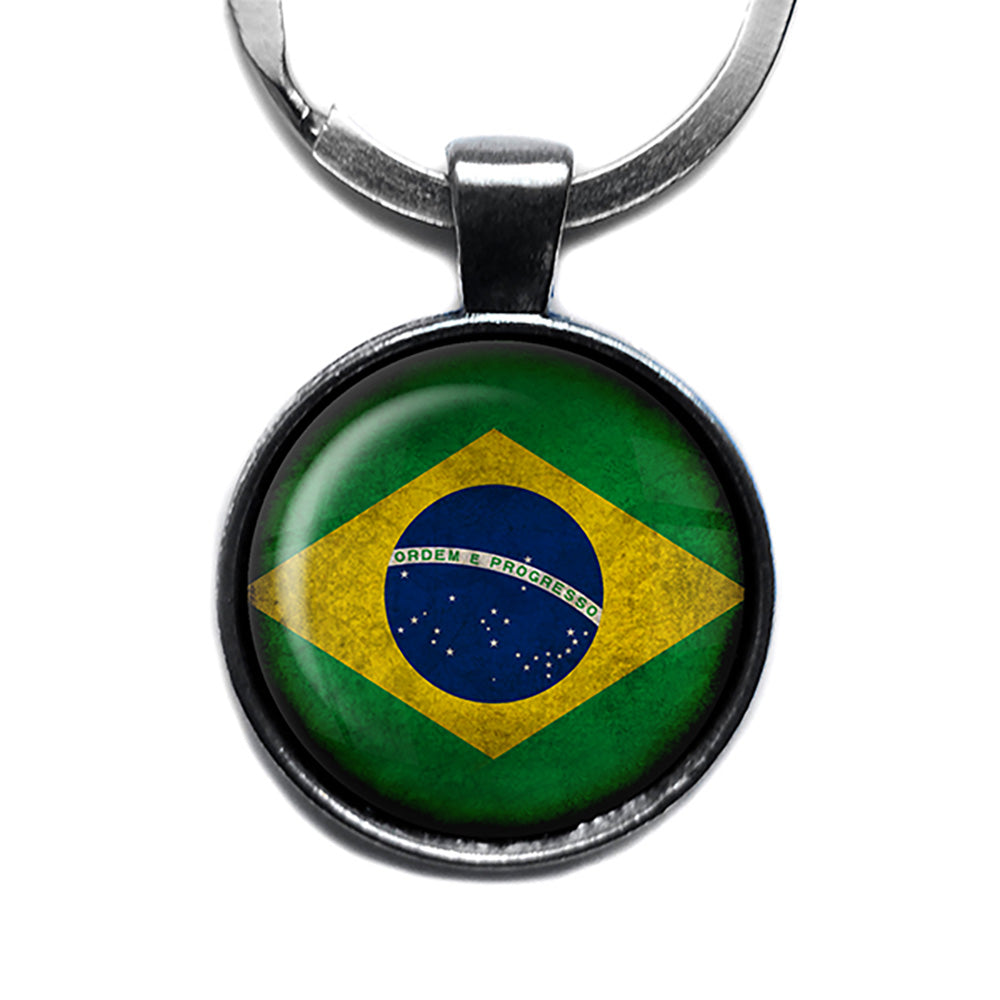 Brazil Brazilian Flag Antique Silver Keychain