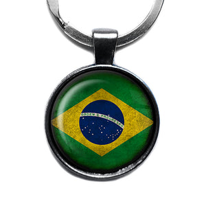 Brazil Brazilian Flag Antique Silver Keychain