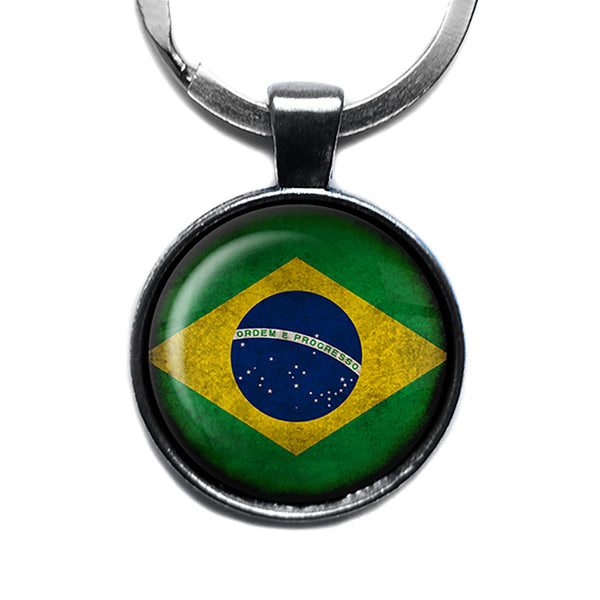 Brazil Brazilian Flag Antique Silver Keychain