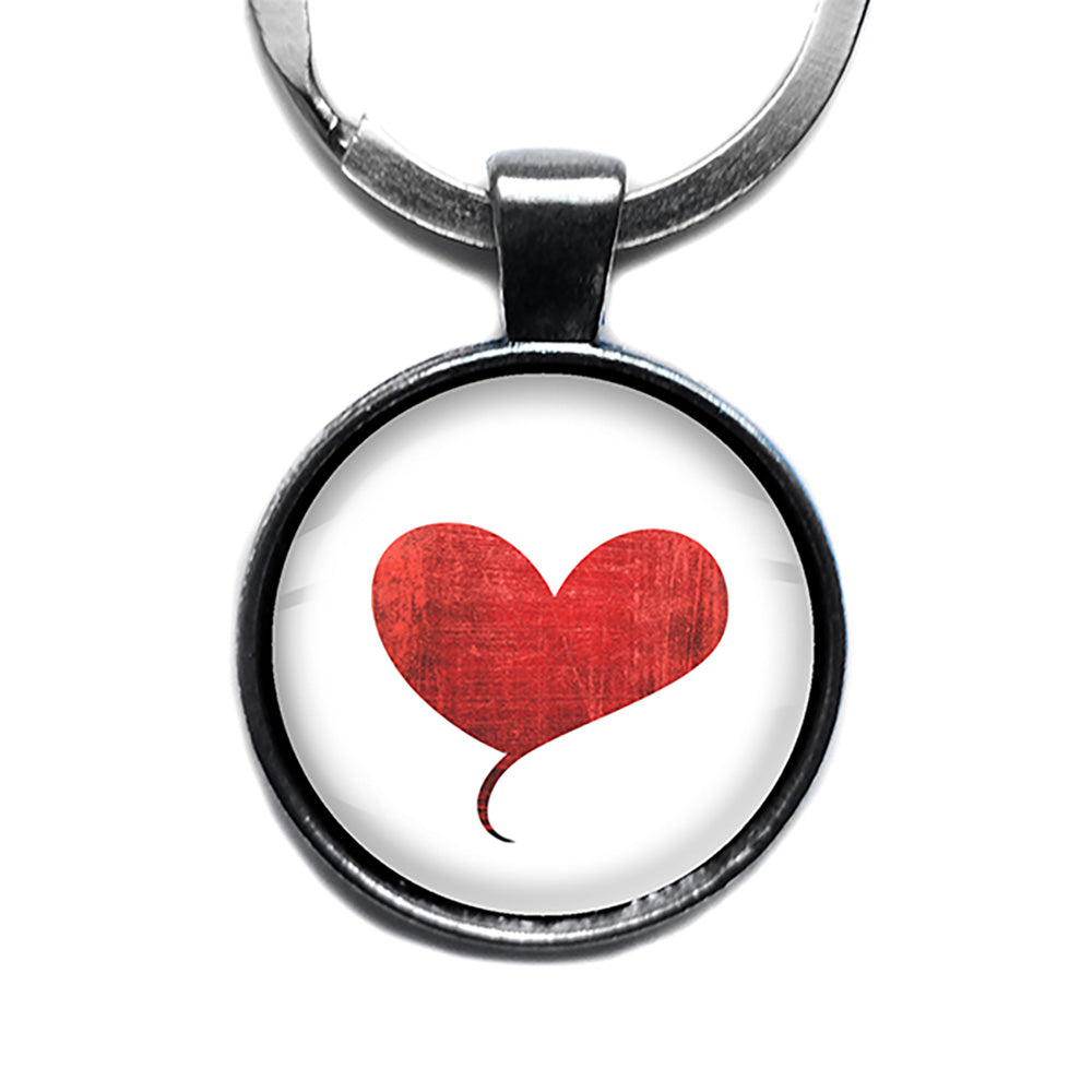 Red Valentines Love Heart Antique Silver Keychain