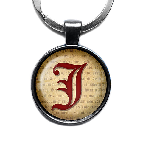 J Letter Old English Gothic Blackletter Magna Carta Antique Silver Keychain