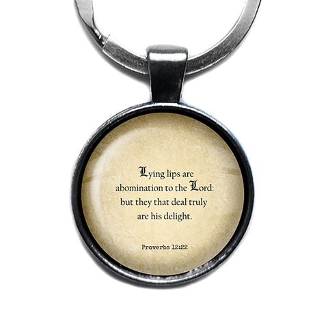 Proverbs 12:22 They that Deal Truly are his Delight King James Version KJV Bible Antique Silver Keychain