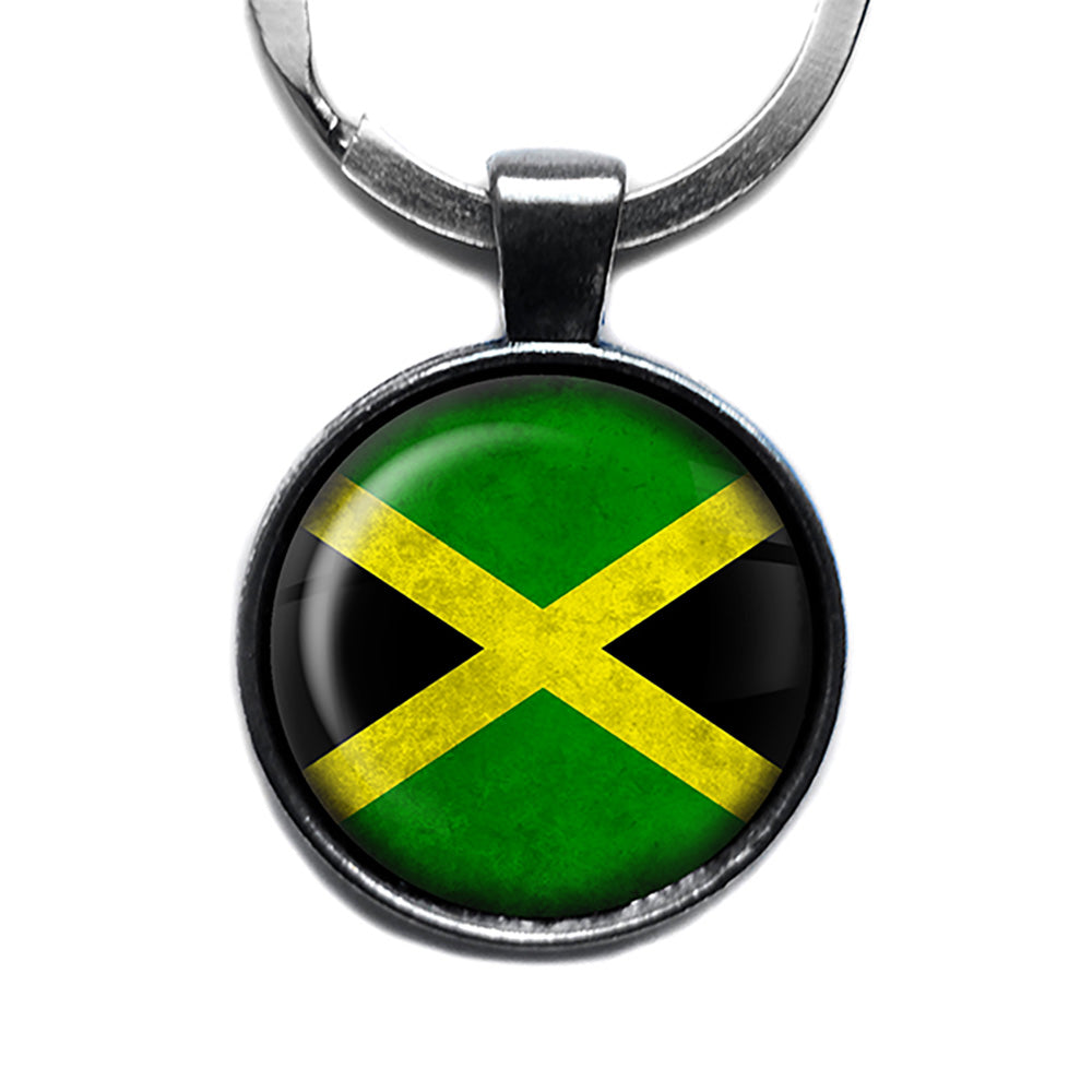 Jamaica Jamaican Flag Antique Silver Keychain