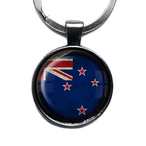 New Zealand Flag Antique Silver Keychain