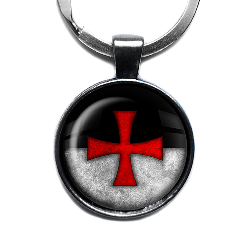 Worn Knights Templar Battle Flag Standard Antique Silver Keychain