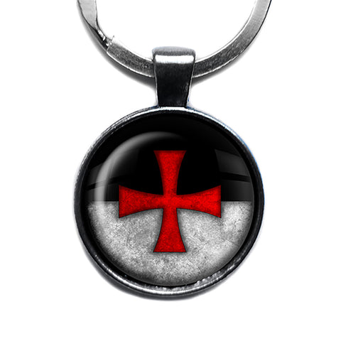Worn Knights Templar Battle Flag Standard Antique Silver Keychain