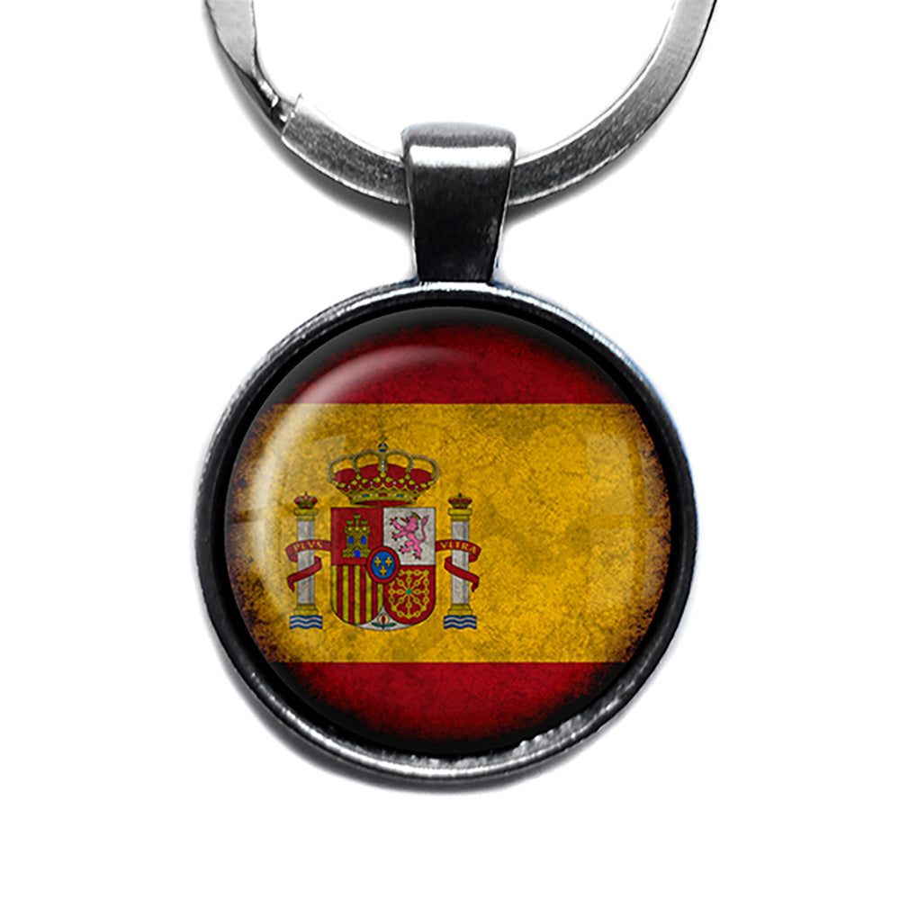 Spain Spanish España Flag Antique Silver Keychain
