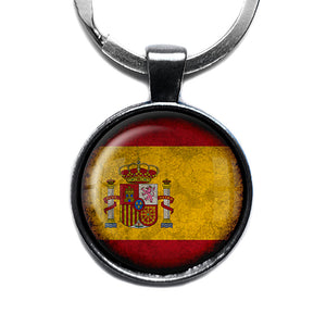 Spain Spanish España Flag Antique Silver Keychain