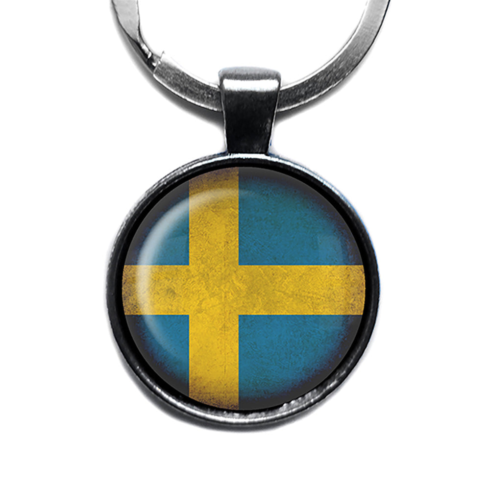 Sweden Swedish Flag Antique Silver Keychain