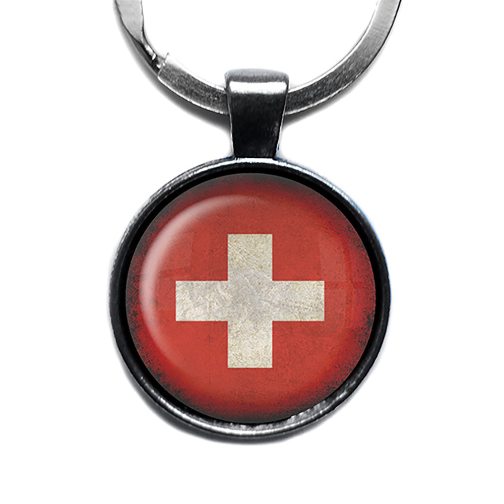 Switzerland Swiss Flag Antique Silver Keychain