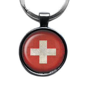 Switzerland Swiss Flag Antique Silver Keychain