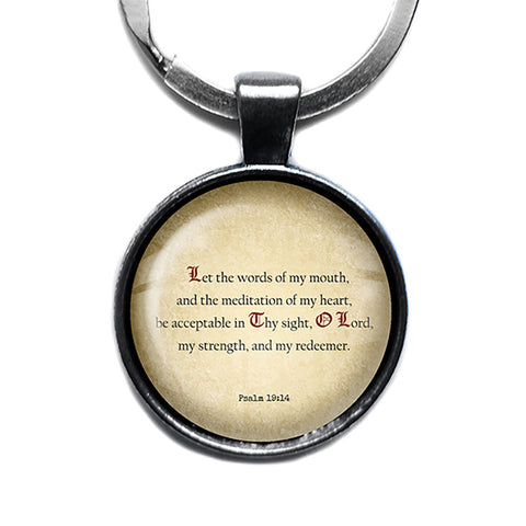 Psalm 19:14 O Lord my Strength and my Redeemer King James Version KJV Bible Antique Silver Keychain