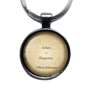 William Shakespeare Action is Eloquence Antique Silver Keychain