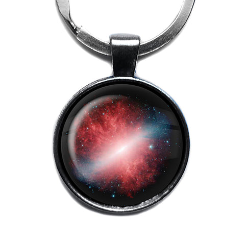 NASA Photograph Red Galaxy Antique Silver Keychain