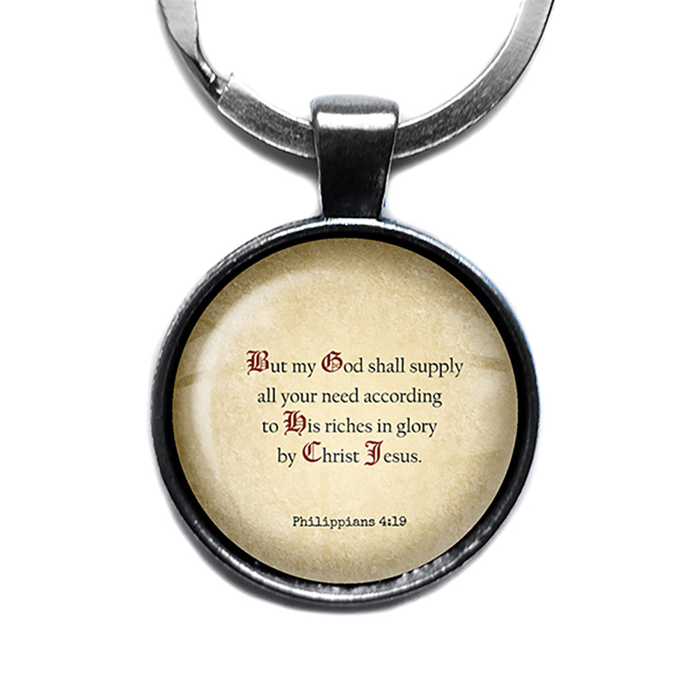 Philippians 4:19 God Shall Supply all your Need King James Version KJV Bible Antique Silver Keychain